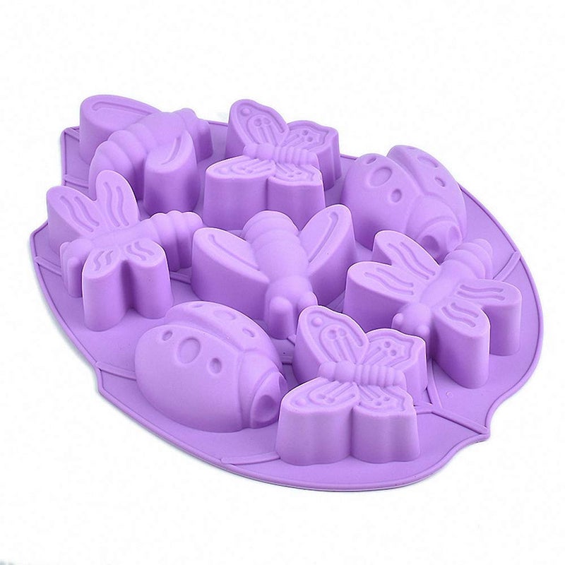 HiParty 2Pcs 8 Cavity Insect Butterfly Dragonfly Bee Ladybug Silicone Cake Molds Ice Tray Pudding Jelly Dessert Chocolate Mould Baking Cake Pan Fondant Cake Mold Baking Bakeware Tool - Image 2